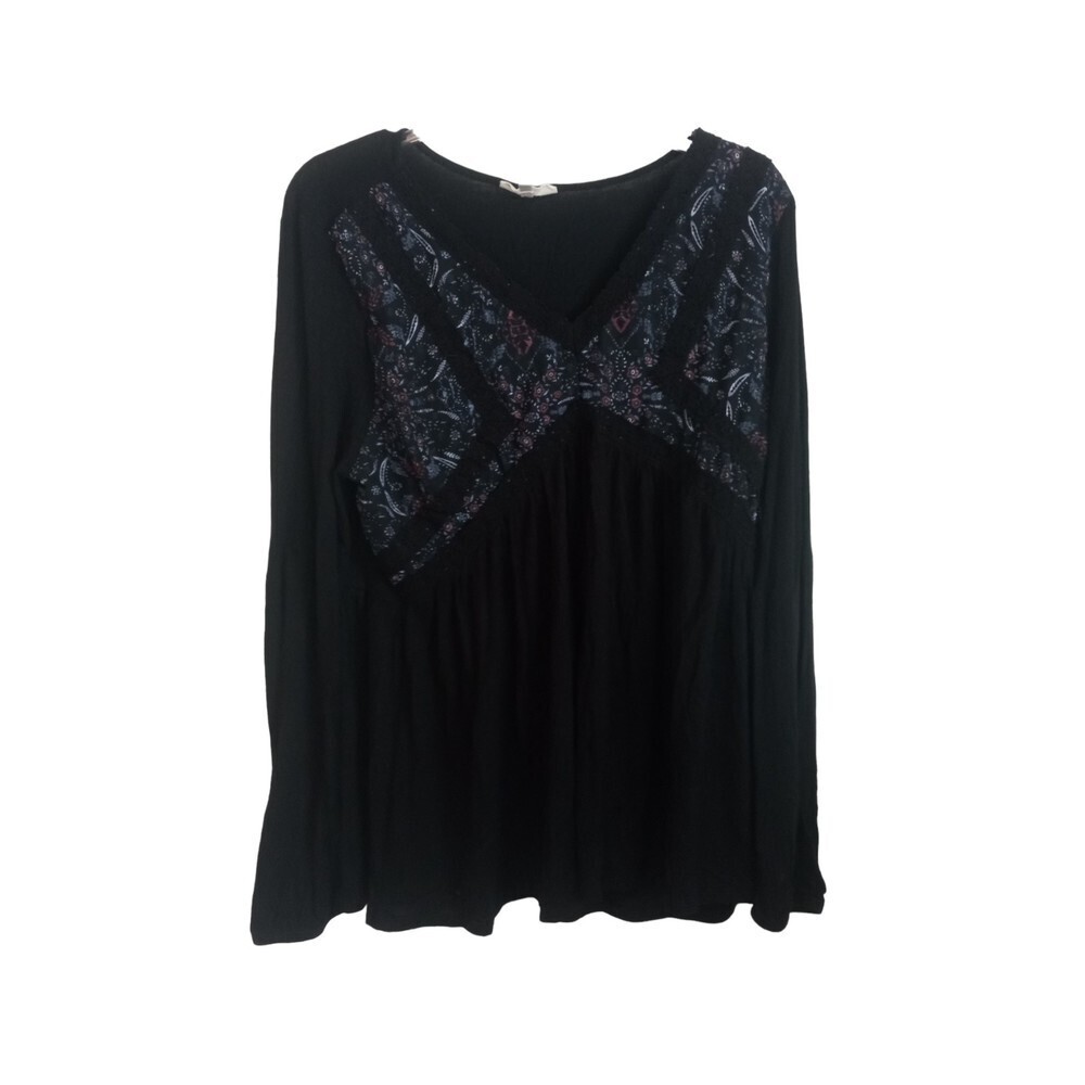 True Self‎ black boho flowy long sleeve top